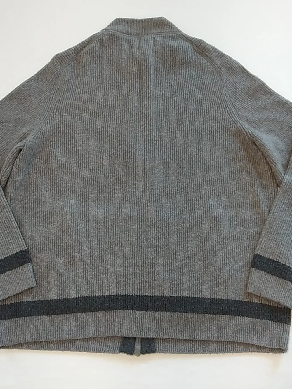 Joseph Abboud Men's Gray XL Zip-Front Ribbed Cardigan, Dark Hem Stripe Old Money